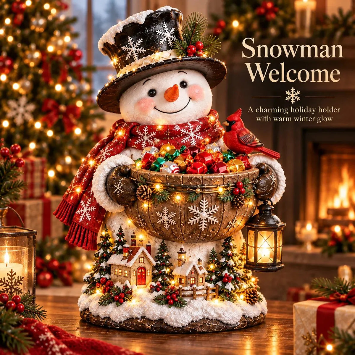 Festive lighted Christmas candy bowl