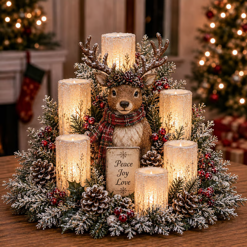 🔥 Limited Time 50% OFF –✨ Christmas Lighted Centerpiece with Flameless Candle Glow 🕯️🎄