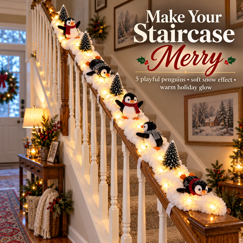 🔥Last Day 49% OFF✨—Playful Penguin Snowy Stair Railing Decor