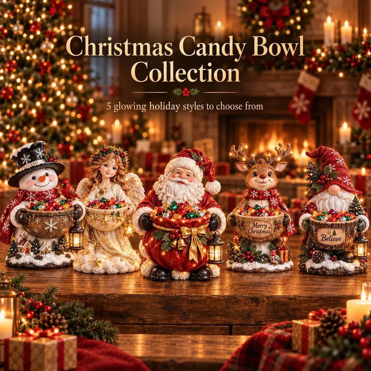 🎅5 Festive Holiday Designs Each$19.99—Lighted Christmas Candy Bowl Collection