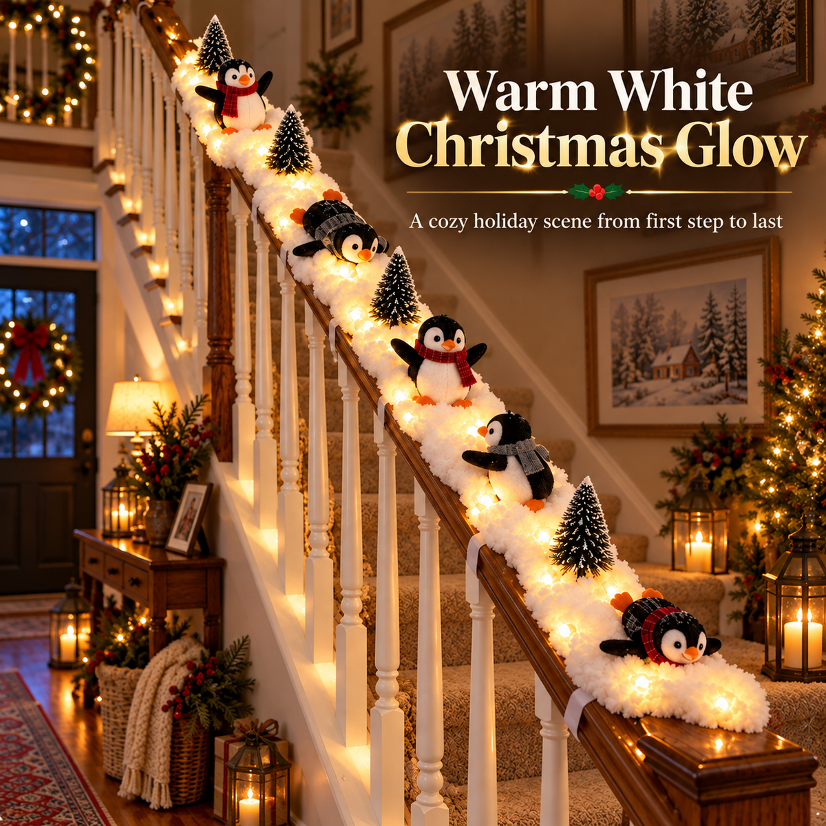 🔥Last Day 49% OFF✨—Playful Penguin Snowy Stair Railing Decor