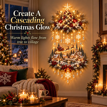 🏡🎄 Illuminated Christmas Tree & Village Wall Hanging | Cascading Warm Lights for Living Rooms, Entryways & Staircases ✨