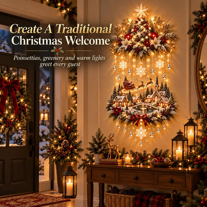 🏡🎄 Illuminated Christmas Tree & Village Wall Hanging | Cascading Warm Lights for Living Rooms, Entryways & Staircases ✨