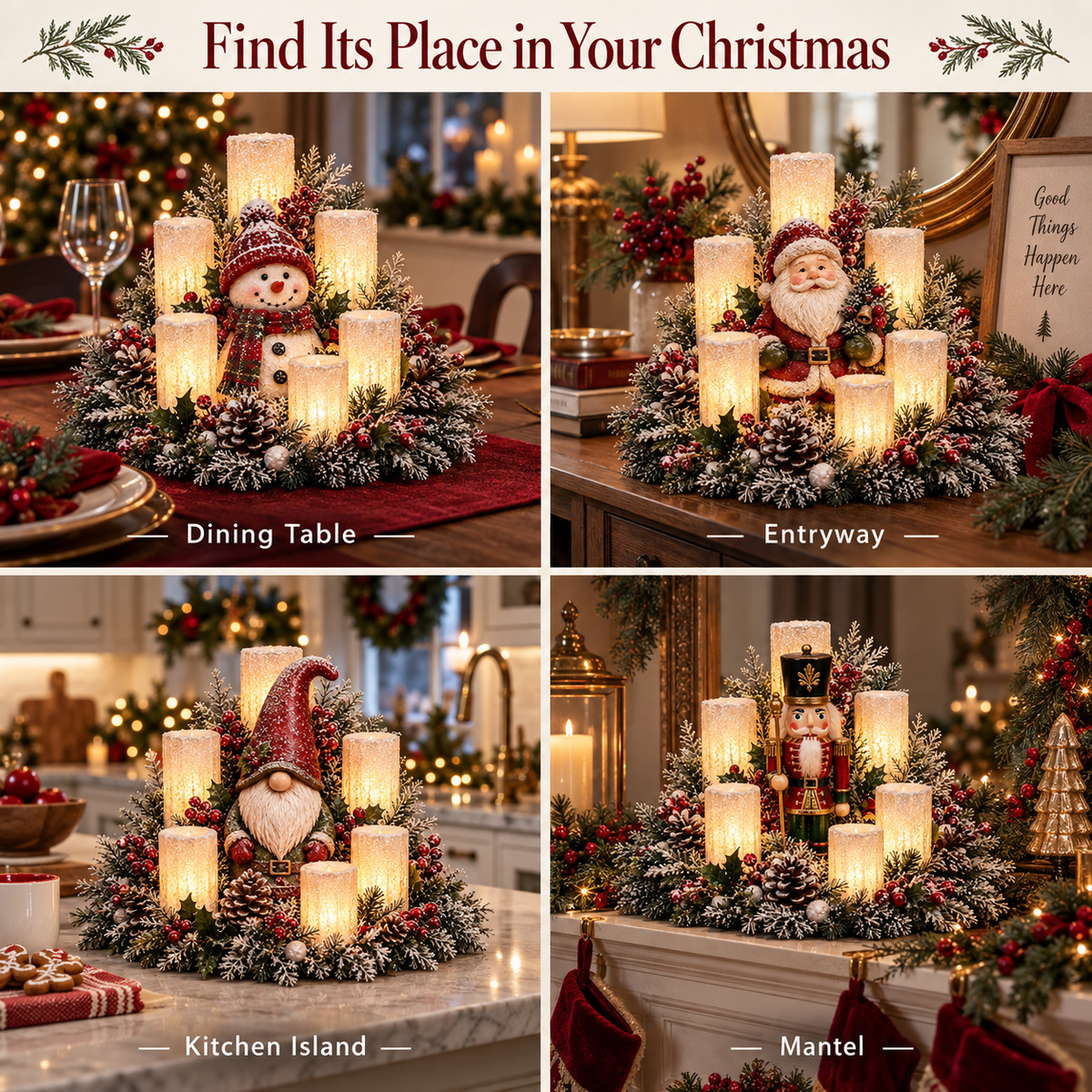 🔥 Limited Time 50% OFF –✨ Christmas Lighted Centerpiece with Flameless Candle Glow 🕯️🎄