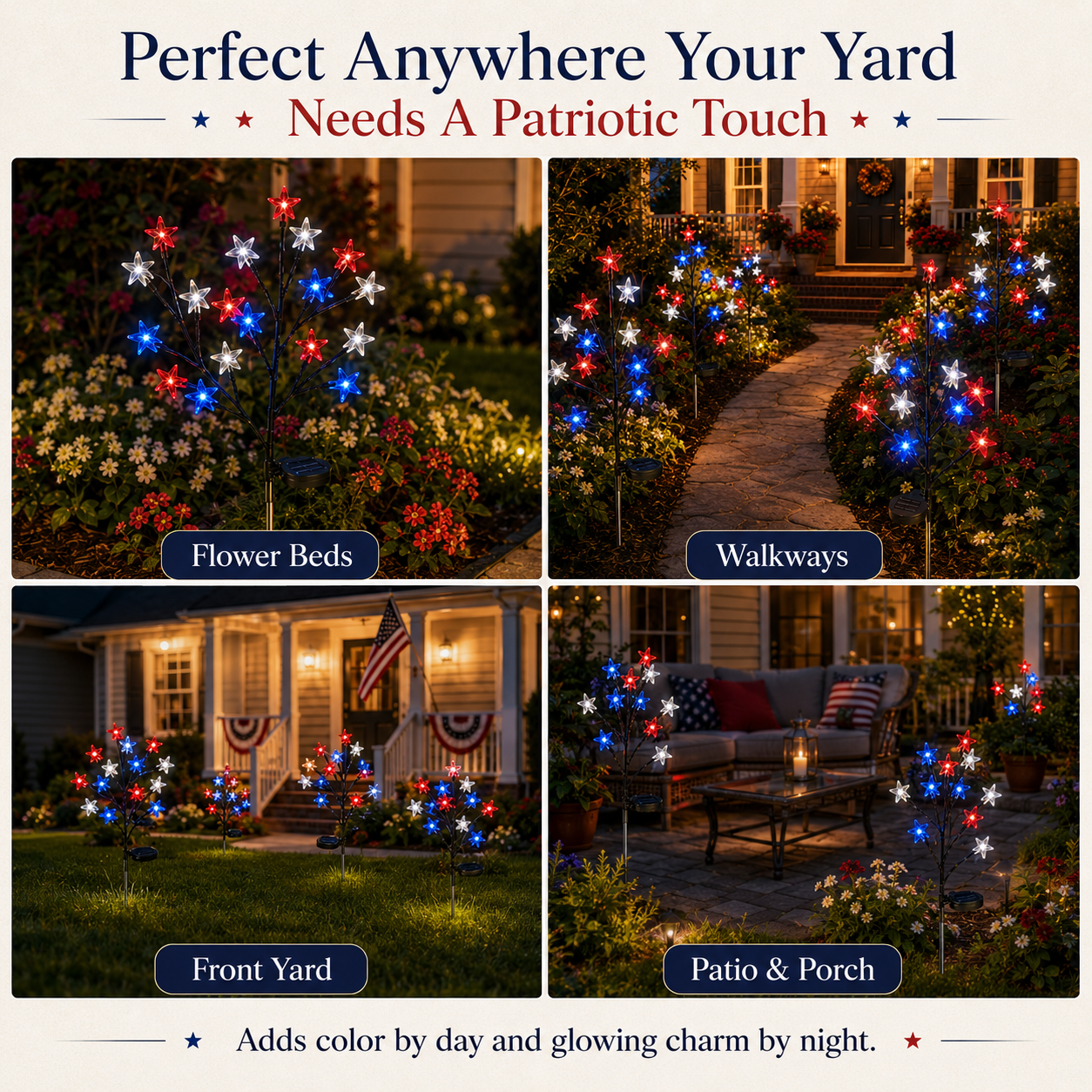 Solar Red, White & Blue Star Garden Lights