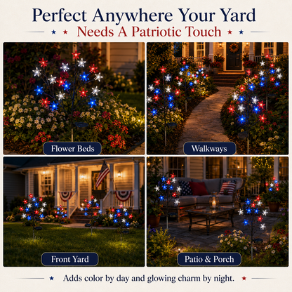 Solar Red, White & Blue Star Garden Lights