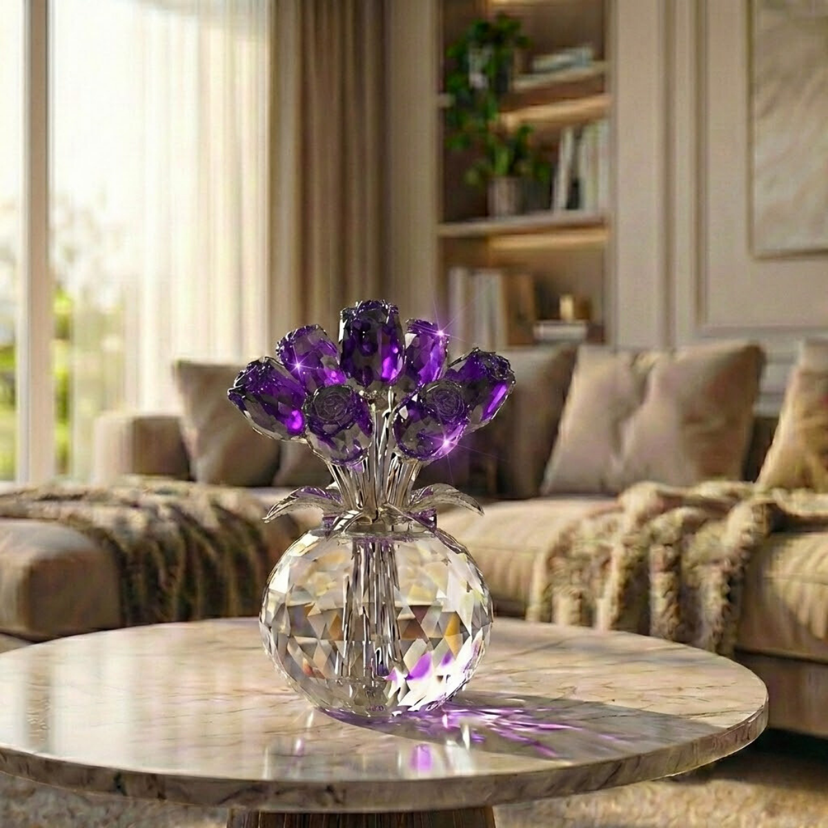 ✨🌹Crystal Colorful Rose Flower Collectible Figurine with Vase
