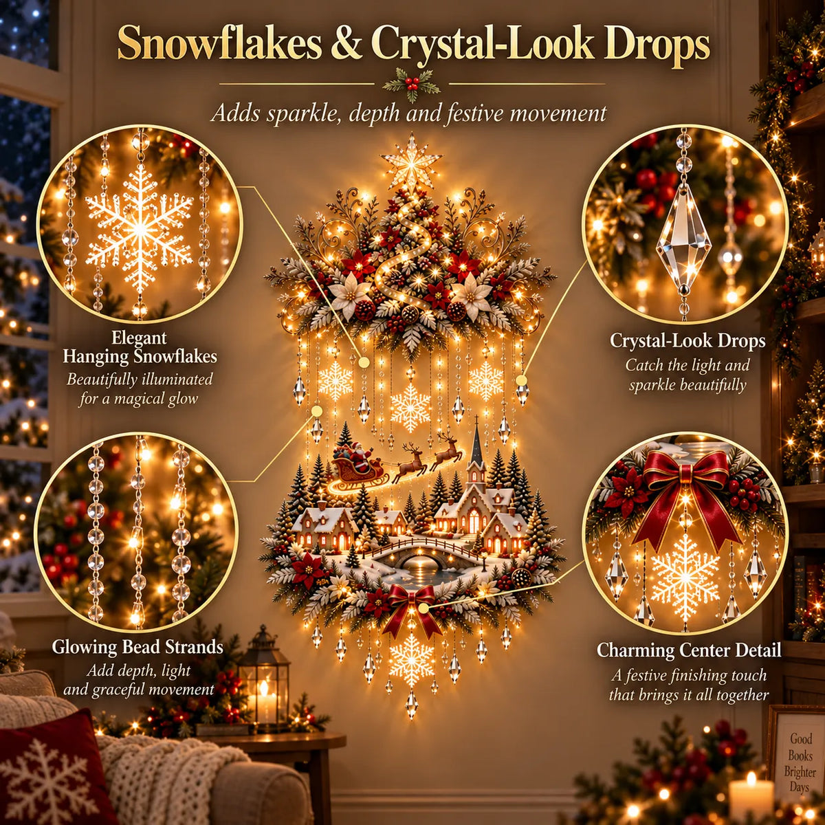 🏡🎄 Illuminated Christmas Tree & Village Wall Hanging | Cascading Warm Lights for Living Rooms, Entryways & Staircases ✨
