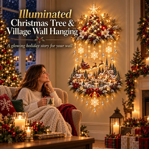 🏡🎄 Illuminated Christmas Tree & Village Wall Hanging | Cascading Warm Lights for Living Rooms, Entryways & Staircases ✨