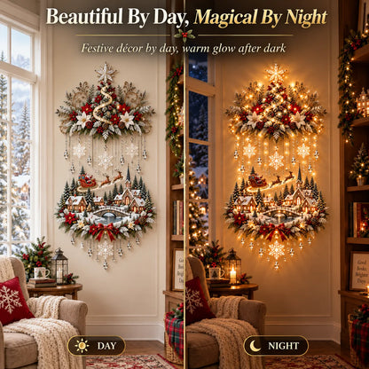 🏡🎄 Illuminated Christmas Tree & Village Wall Hanging | Cascading Warm Lights for Living Rooms, Entryways & Staircases ✨