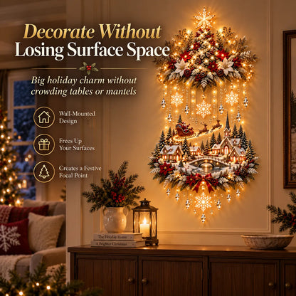 🏡🎄 Illuminated Christmas Tree & Village Wall Hanging | Cascading Warm Lights for Living Rooms, Entryways & Staircases ✨