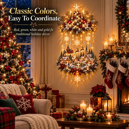🏡🎄 Illuminated Christmas Tree & Village Wall Hanging | Cascading Warm Lights for Living Rooms, Entryways & Staircases ✨