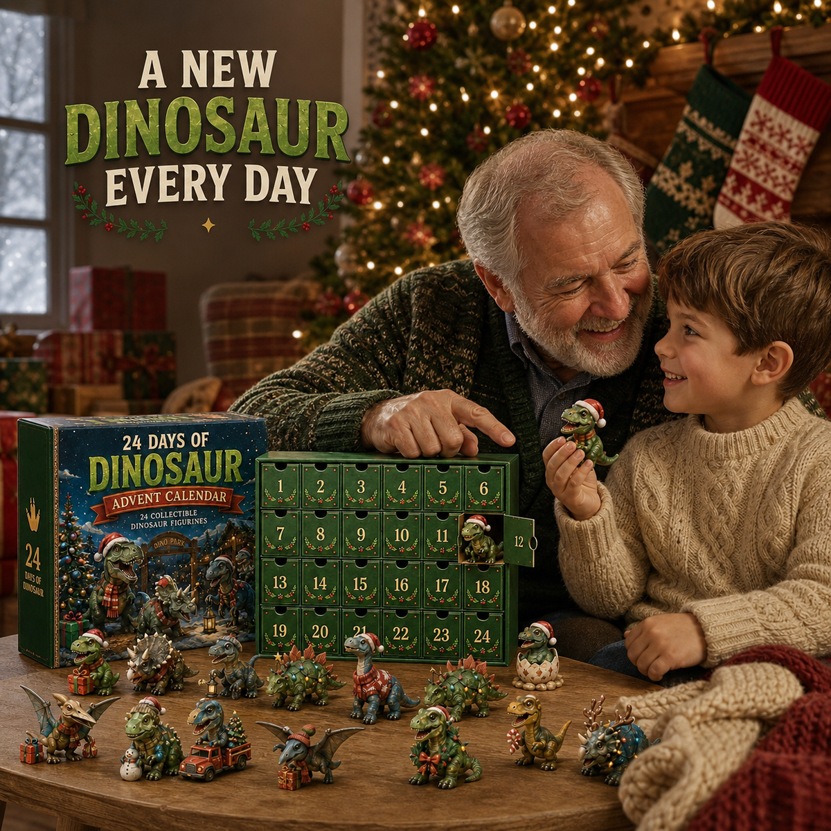 🦖🎅🎄24 Days of Dinosaur Christmas Advent Calendar – 24 Collectible Dino Figurines & Holiday Surprises